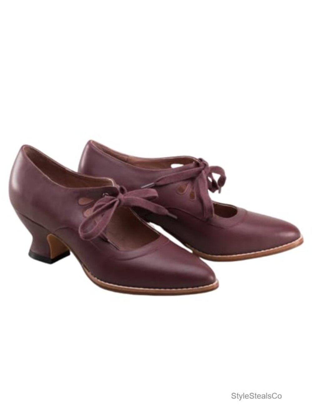 Victorian Mary Jane Pumps Retro Point Toe Lace Up Vintage PU Heels